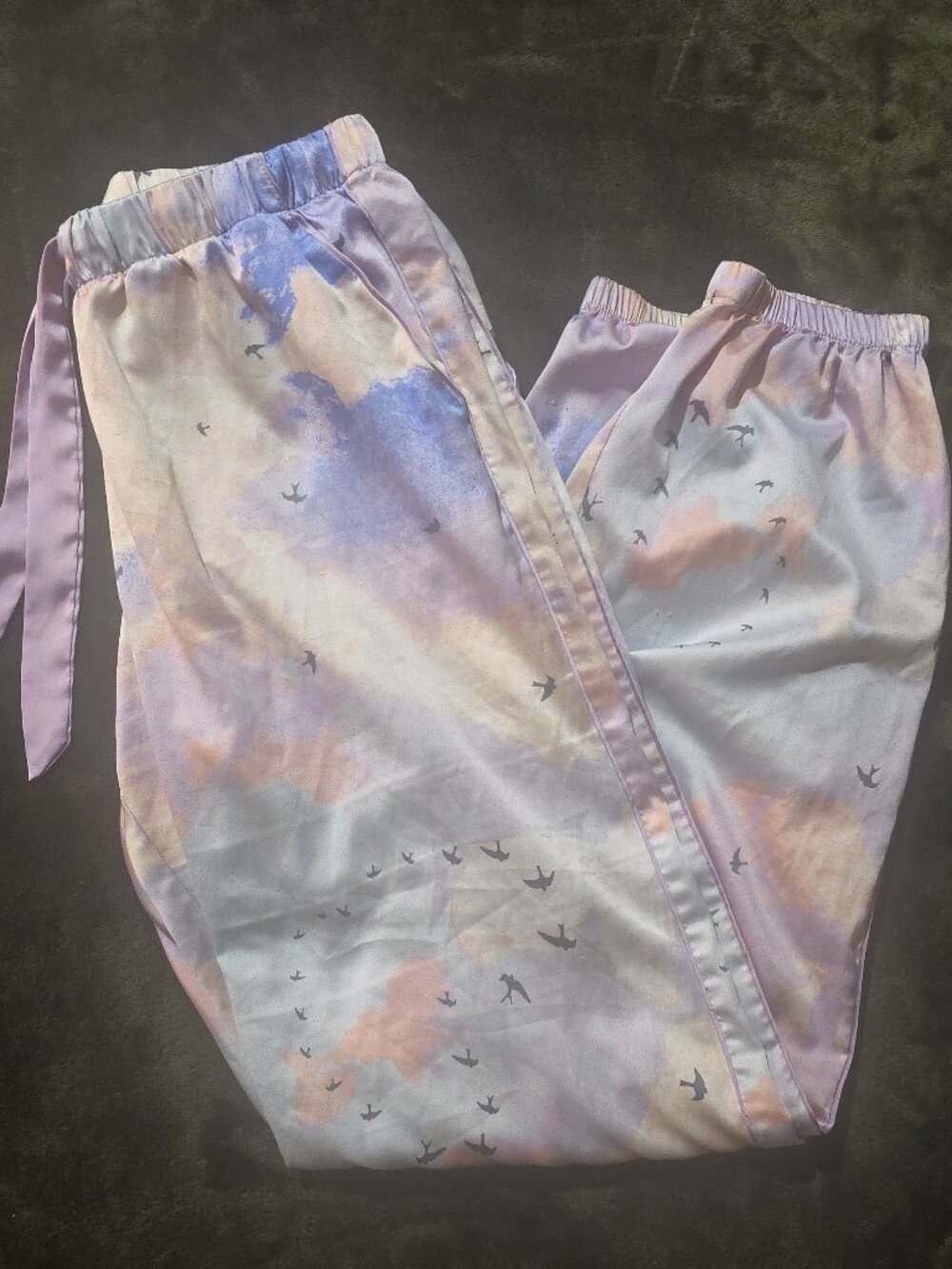 Victoria's Secret Satin Pajama Pants Pastel Cloud Bird Print Coquette Dreamy Sma